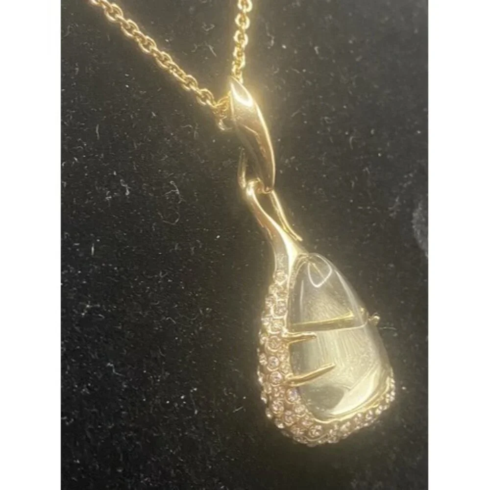 Signed Alexis Bittar Necklace Smoky Mirrored Crystal Teardrop Pendant 32" Gold - Picture 3 of 11